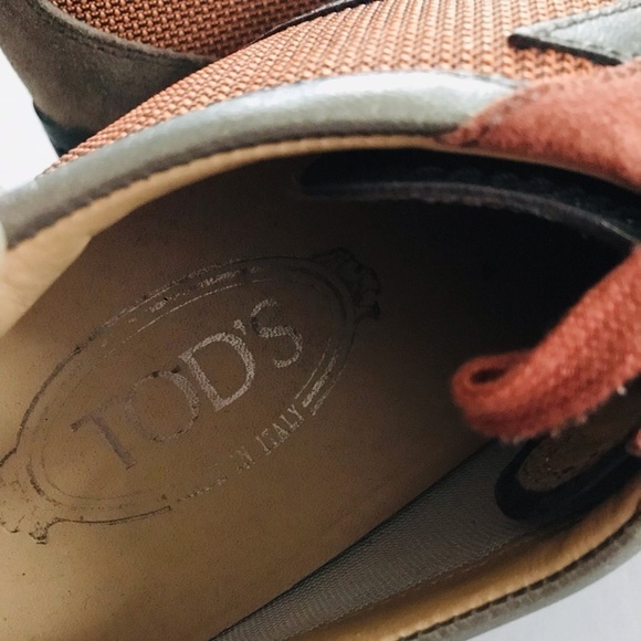 Tod's | Suede Lace Up Mesh Shoes Womens Size 40 Orange Pointy Toe Casual - Picture 10 of 10